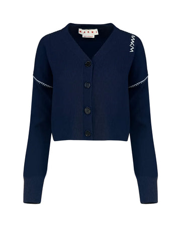 marni Long Sleeve Cardigan with marni mending navy blue