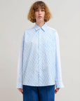 marni Oversized Shirt with Contrast Fabric light blue on figure front