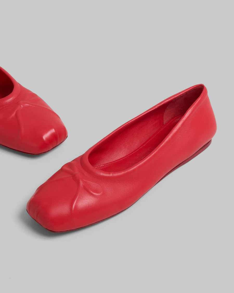 marni red nappa leather seamless little bow ballet flat tulip