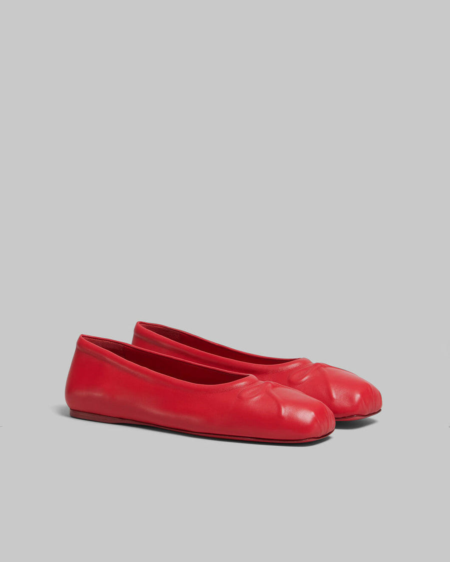 marni red nappa leather seamless little bow ballet flat tulip