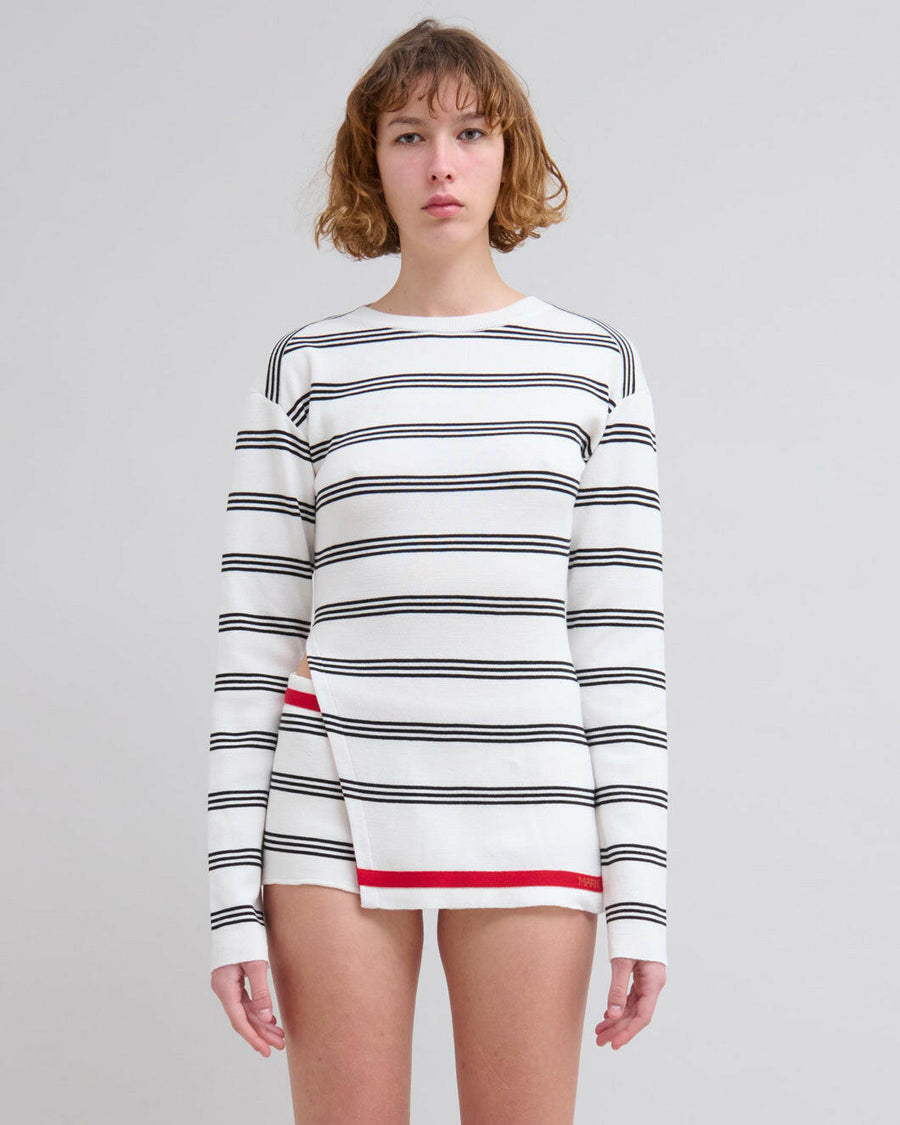 marni Seaside Stripe Knit Crew Neck alabaster white on figure front