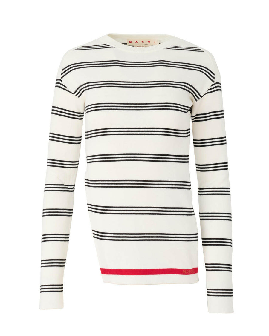 marni Seaside Stripe Knit Crew Neck black and white stripe