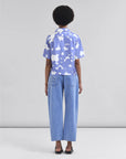 marni Short Sleeve Bowling Shirt blue lilac on figure back