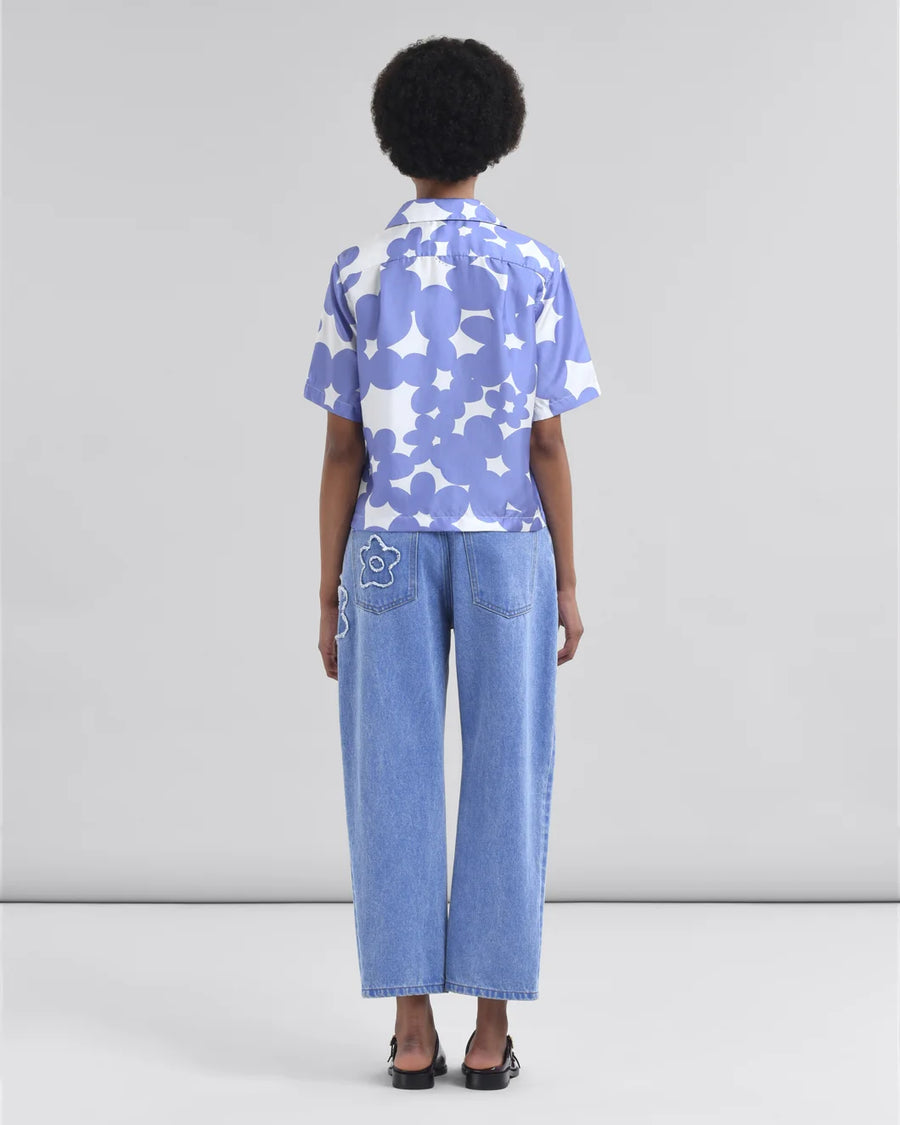 marni Short Sleeve Bowling Shirt blue lilac on figure back