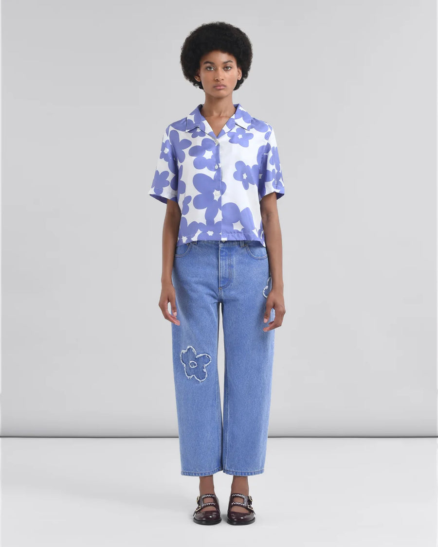 marni Short Sleeve Bowling Shirt blue lilac on figure front