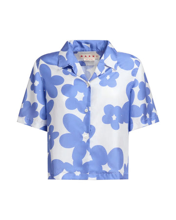 marni Short Sleeve Bowling Shirt blue lilac