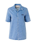 marni Straight Short Sleeve Shirt with Bowling Neck cobalt blue denim