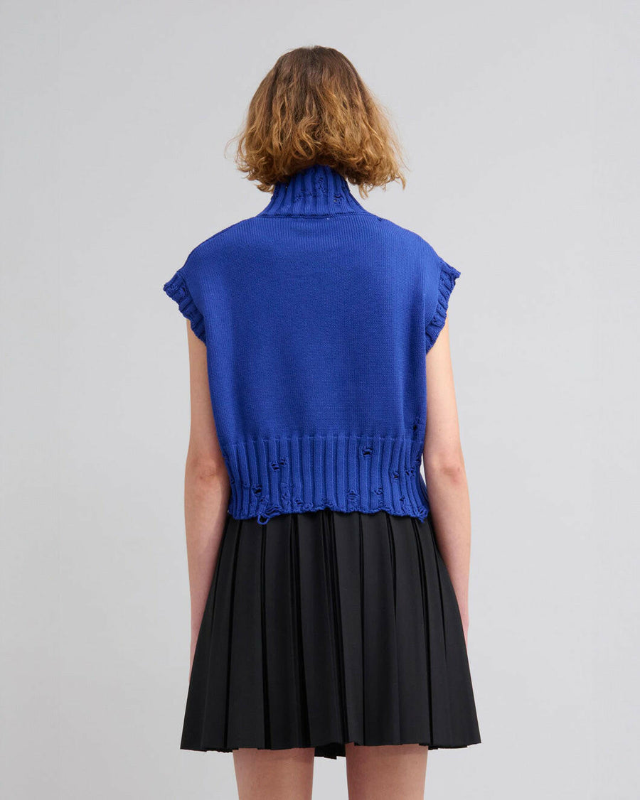 marni cropped turtle neck bluett blue vest on figure back