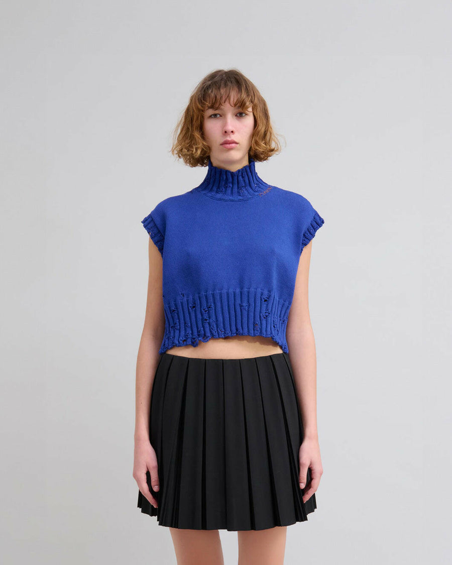 marni cropped turtle neck bluett blue vest on figure front