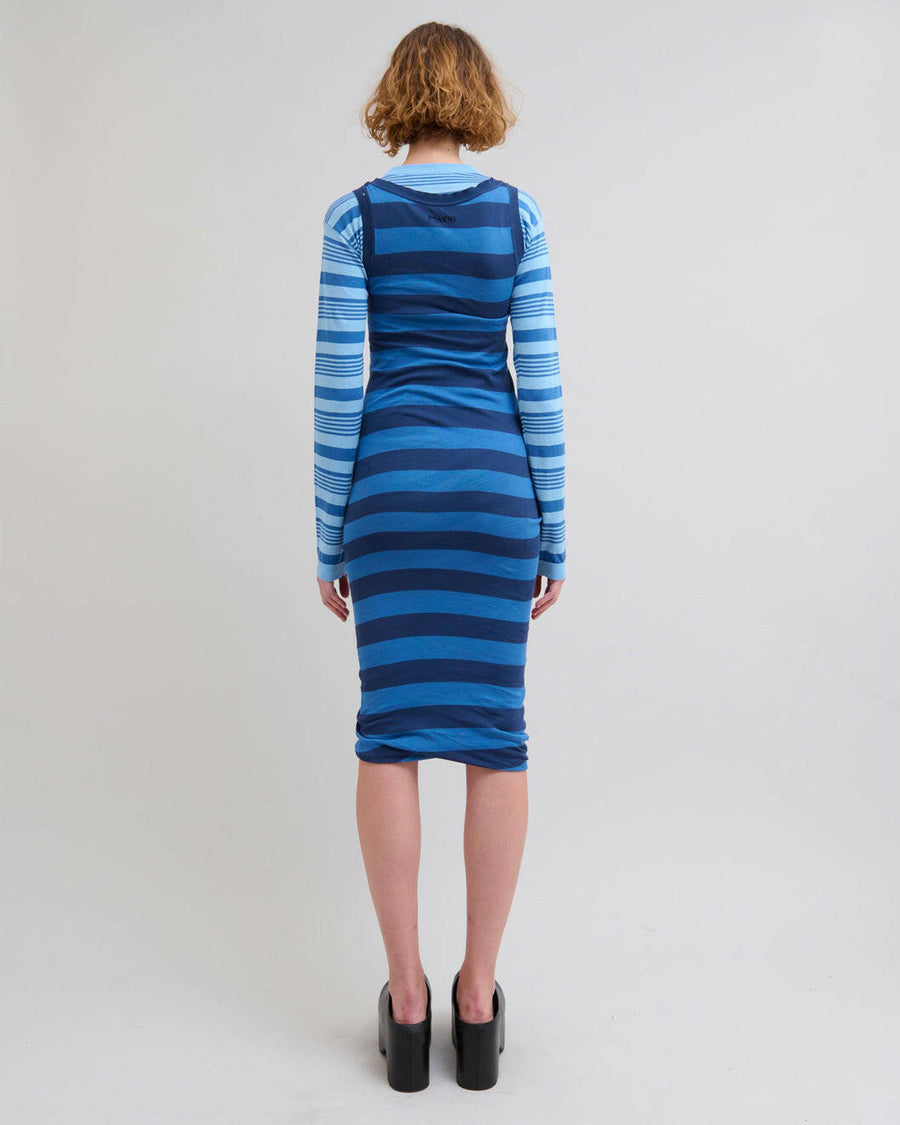 marni faded cotton striped dress blue on figure back