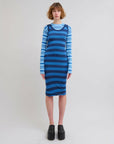 marni faded cotton striped dress blue on figure front