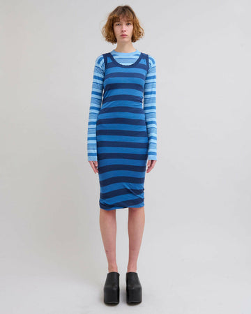 marni faded cotton striped dress blue on figure front