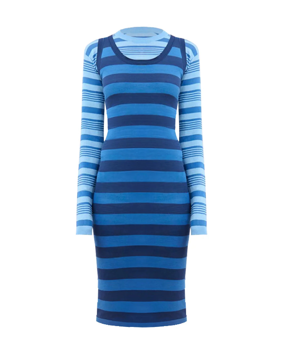 marni faded cotton striped dress blue