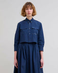 marni organic cotton poplin cropped button down shirt light navy on figure front