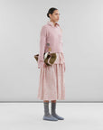 marni pink poplin midi skirt with antique rose landscape print on figure side