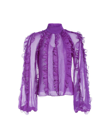 patbo ruffle high neck blouse purple front