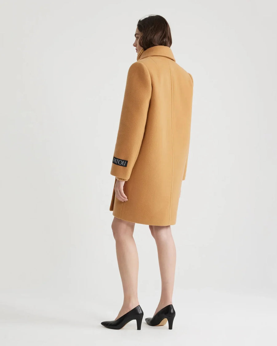 patou double breasted coat biscuit tan on figure back