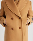 patou double breasted coat biscuit tan on figure front