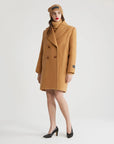 patou double breasted coat biscuit tan on figure front