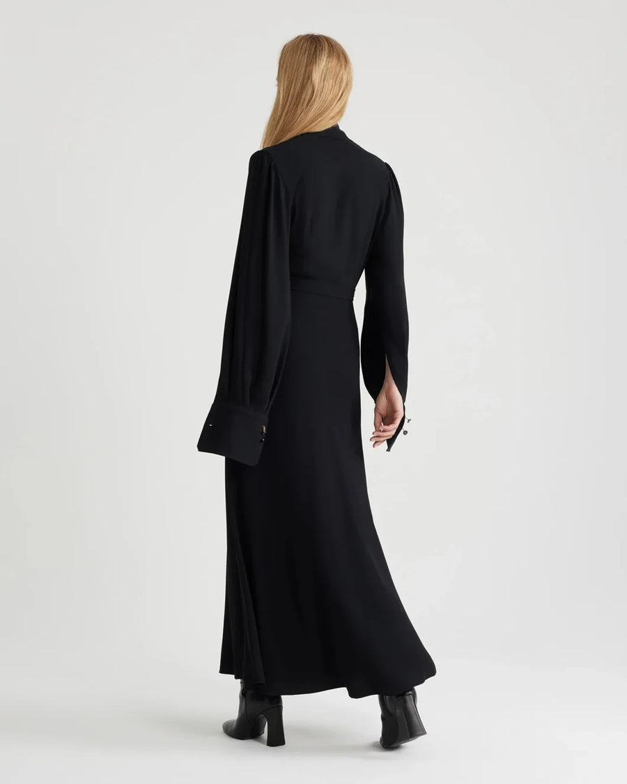 patou wrap bodice maxi dress black on figure back