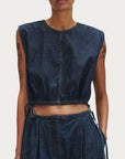 rachel comey aires top dark indigo denim on figure front