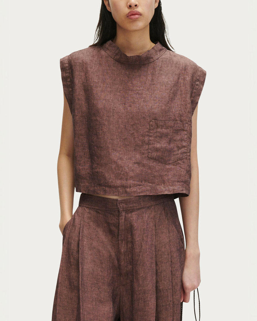 Rachel comey bacchus top guava brown on figure front detail