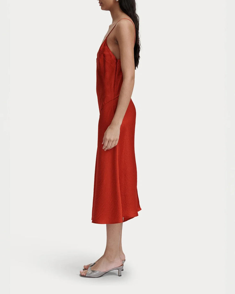 rachel comey granger dress tomato red on figure side