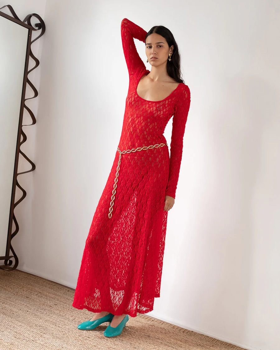 rejina pyo Mila Dress Lace Red on figure front