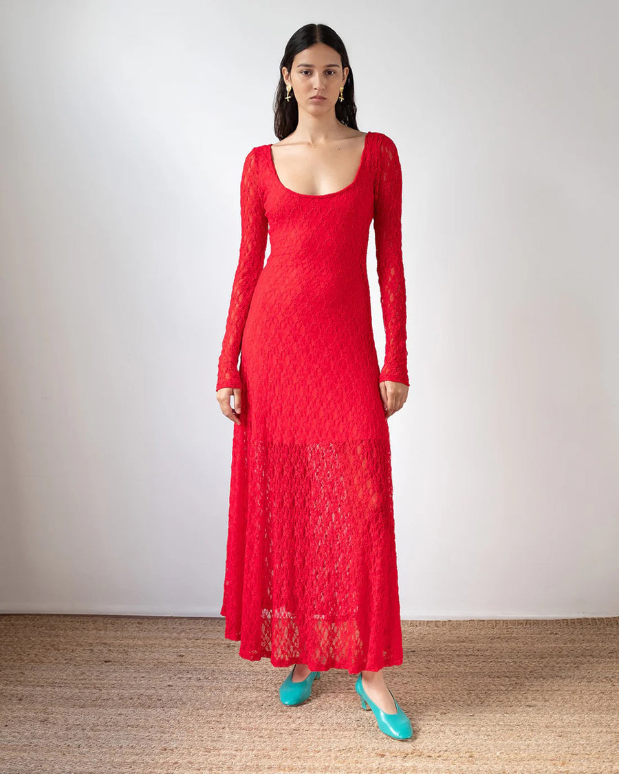 rejina pyo Mila Dress Lace Red on figure front