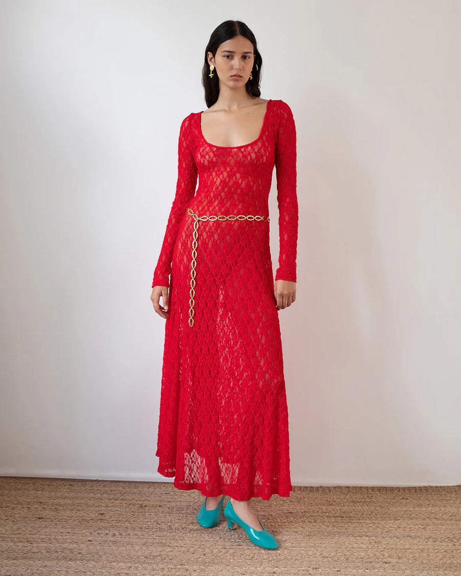 rejina pyo Mila Dress Lace Red on figure front