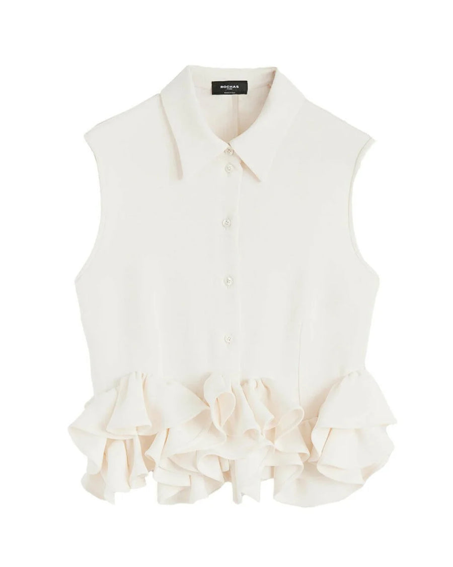 rochas ruffled cropped shirt cream white