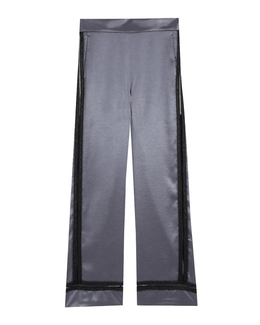 rochas Satin Pants with Lace Decorations grey front