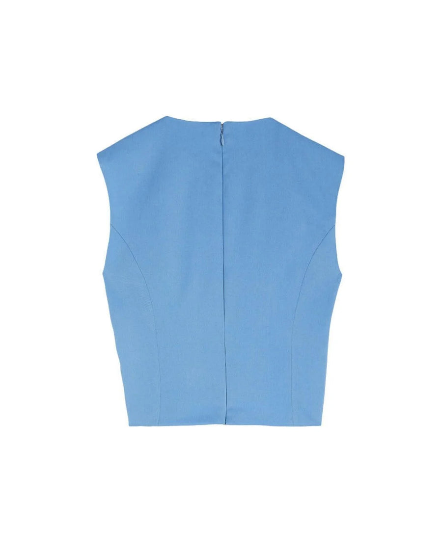 rochas ruffled sleeveless top blue