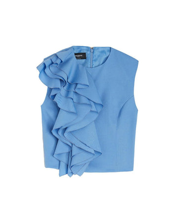 rochas ruffled sleeveless top blue