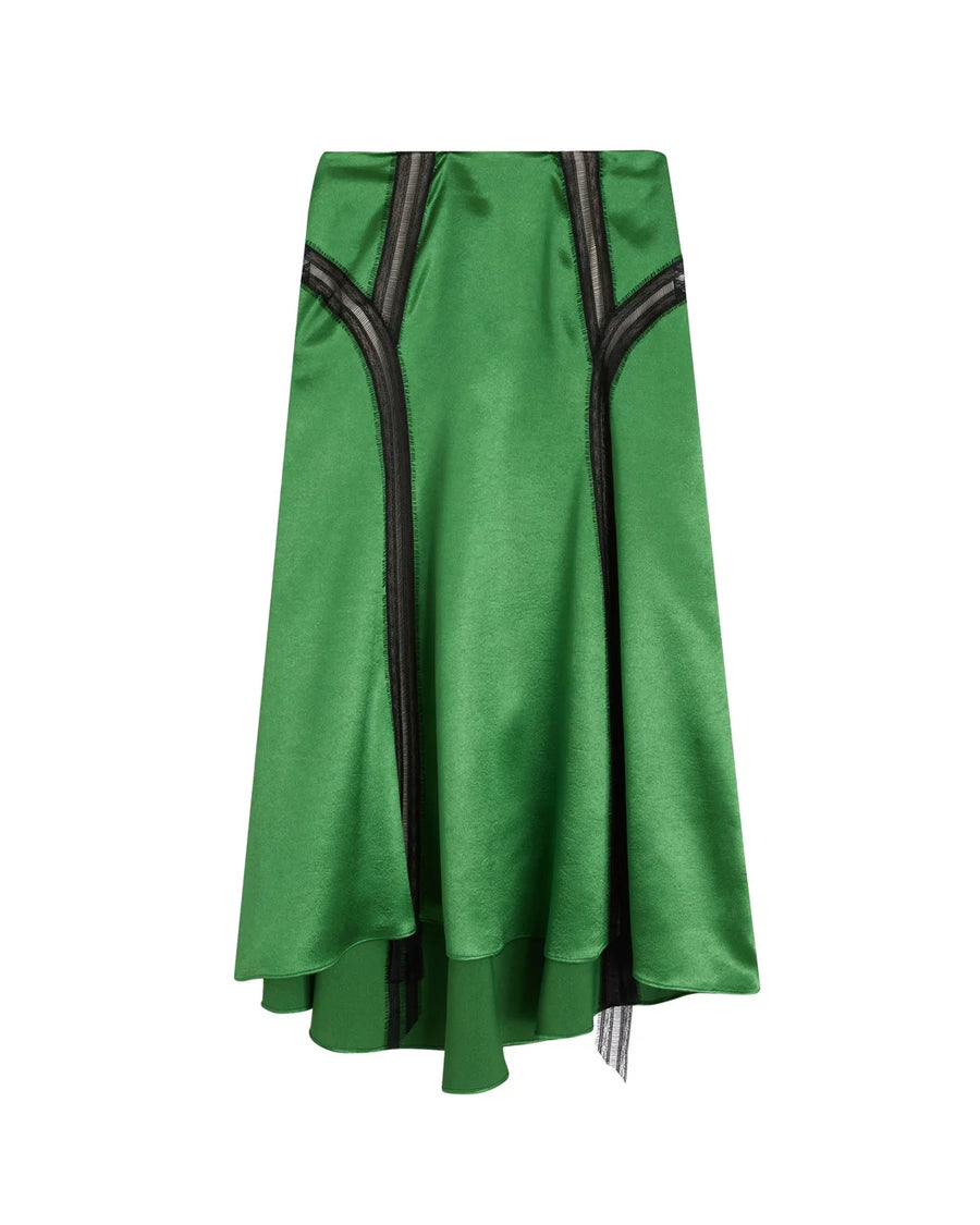 rochas Satin Flared Skirt golf green