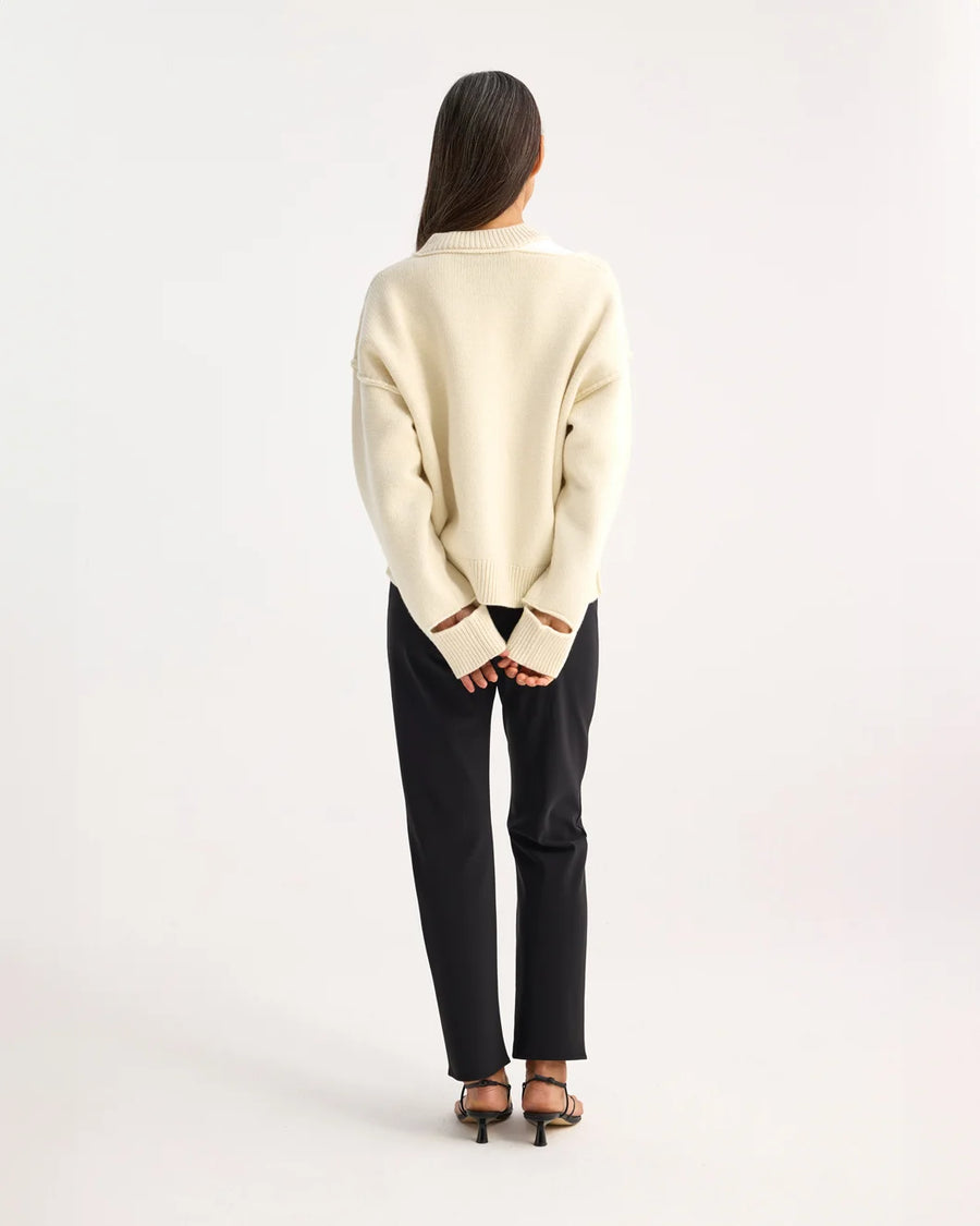 rohe Deconstructed Cashmere Knitted V-Neck off white on figure back