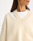 rohe Deconstructed Cashmere Knitted V-Neck off white on figure front