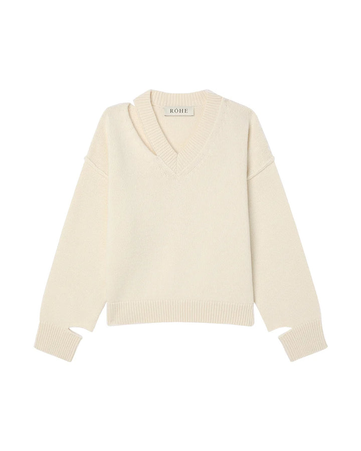 rohe Deconstructed Cashmere Knitted V-Neck off white