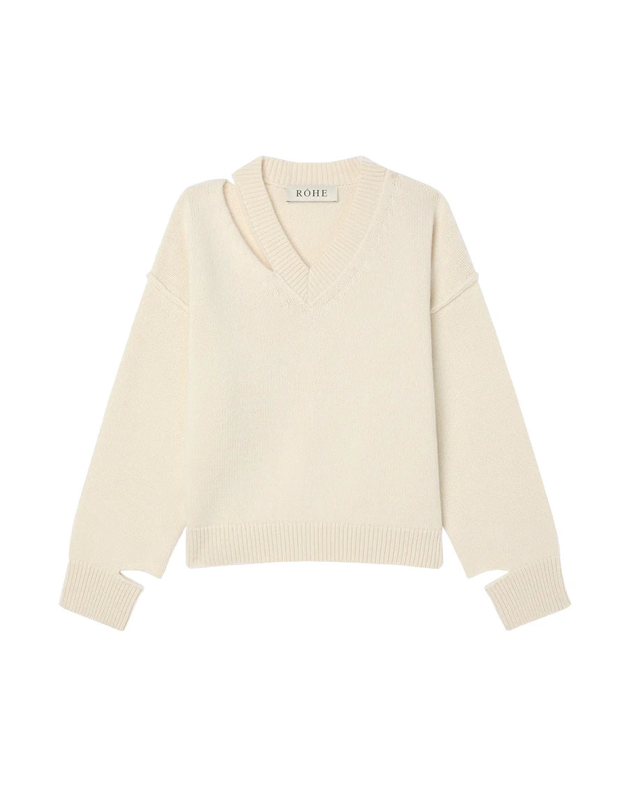 rohe Deconstructed Cashmere Knitted V-Neck off white