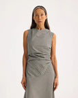 rohe Mini Check Dress with Cowl Neck cream and black on figure front