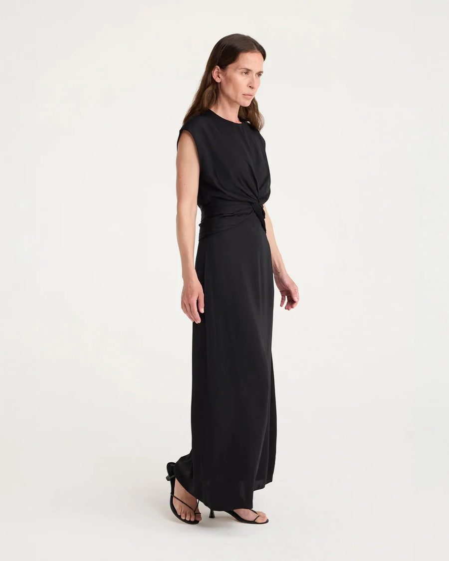 rohe draped dress black on figure side