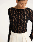 rohe Lace Boat Neck Top Black on figure front