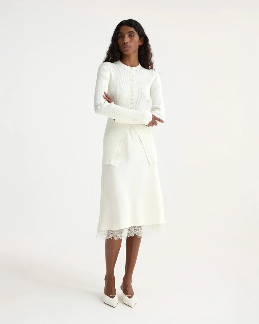 rohe Lace Trimmed Silk Skirt cream front