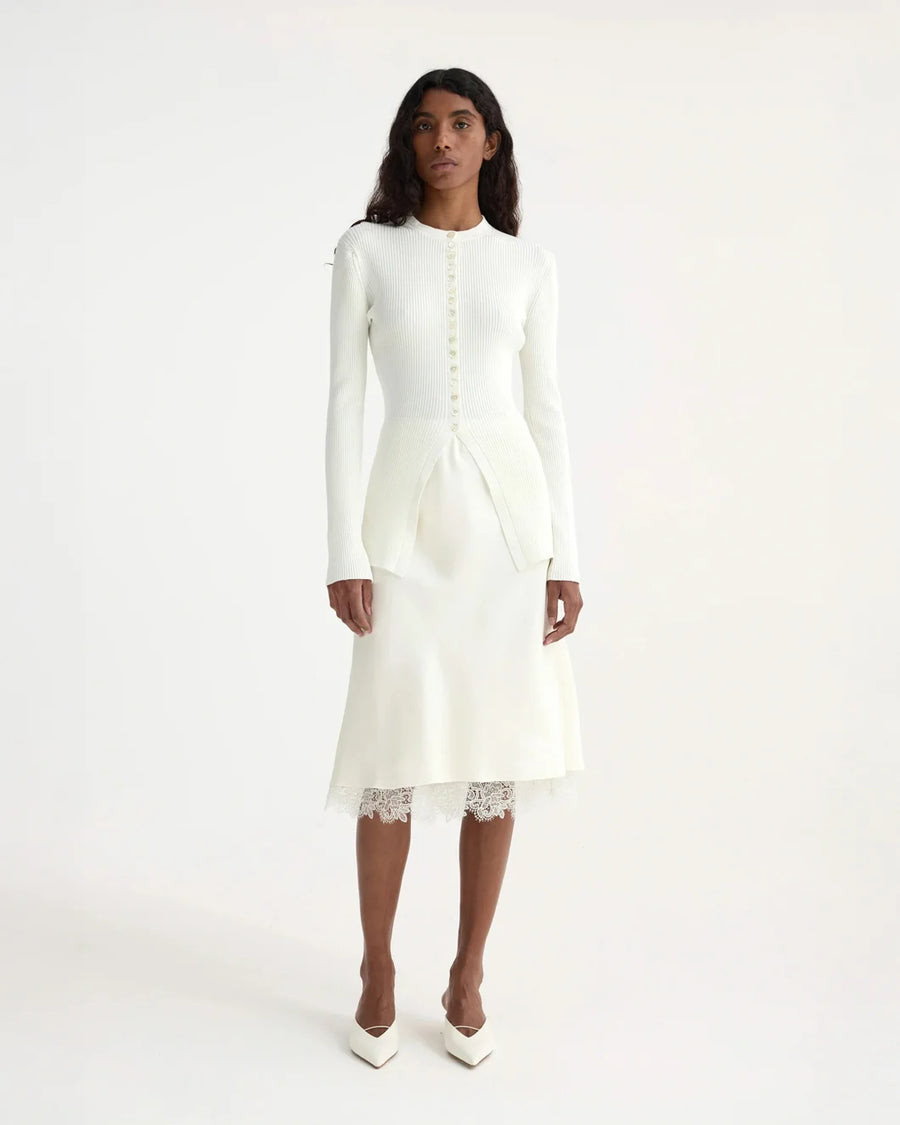 rohe Lace Trimmed Silk Skirt cream front
