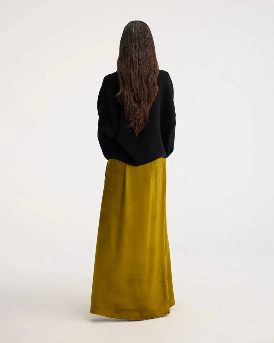 rohe long velvet skirt gold on figure back