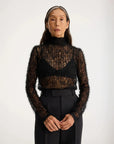 rohe High Neck Textured Sheer Top black on figure front