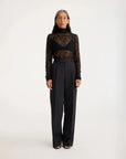 rohe High Neck Textured Sheer Top black on figure front