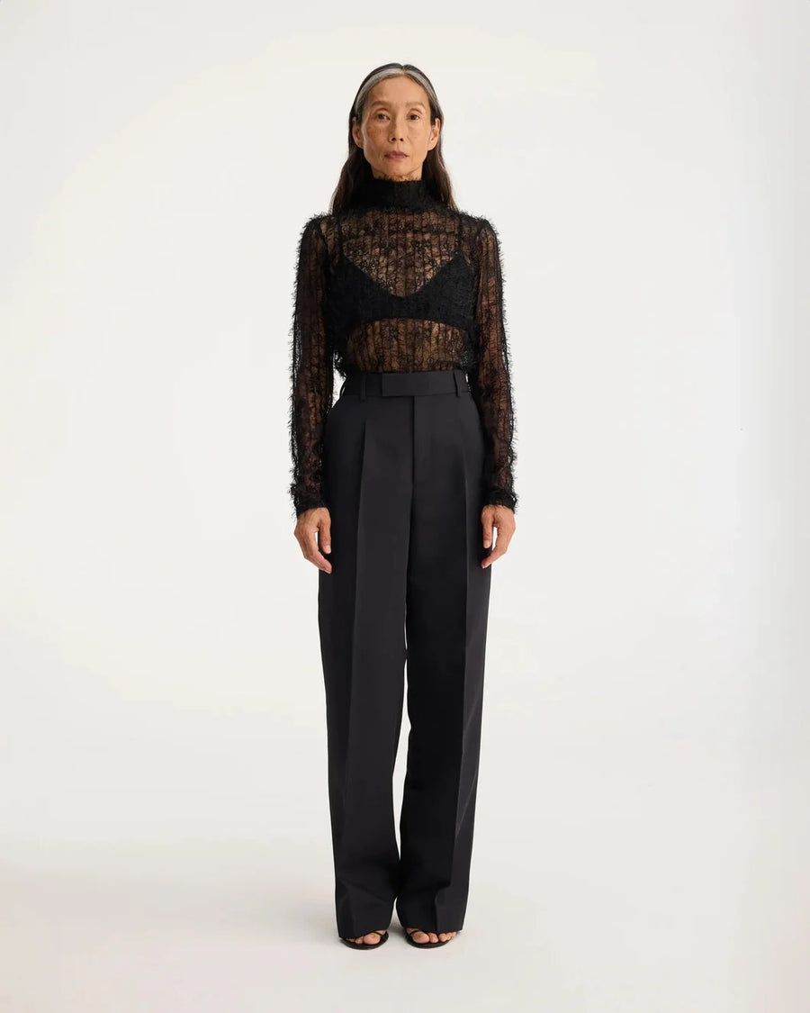 rohe High Neck Textured Sheer Top black on figure front