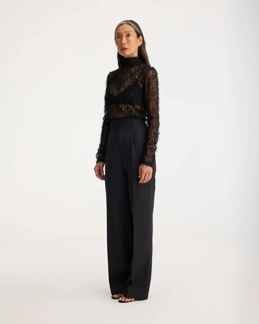 rohe High Neck Textured Sheer Top black on figure side