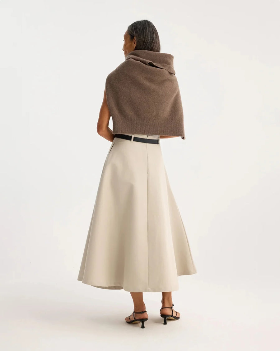 rohe Voluminous A-Line Cotton Skirt sand on figure back